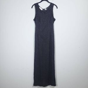 Vintage Laurence Kazar 100% Silk Gown Black Beaded Size Small Maxi Evening Fairy